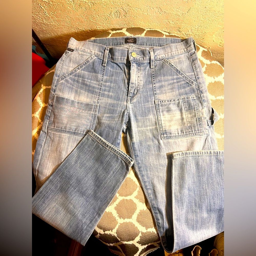 Citizens Of Humanity Cargo Light Wash Blue Ankle Jeans Intentional Distressing